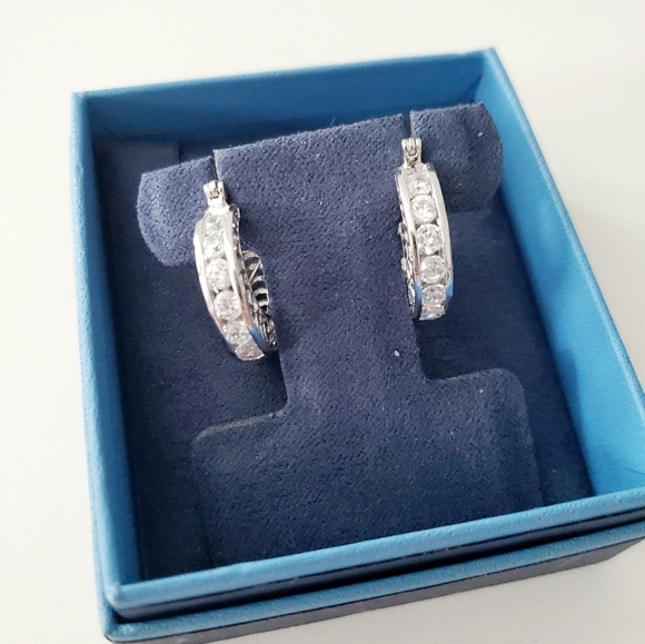 Sterling Silver Filigree/Simulated Diamond Hoops - Picture 8 of 8